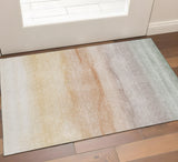 3' X 5' Coral Ivory And Gray Striped Washable Area Rug With UV Protection
