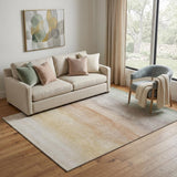 5' X 8' Coral Ivory And Gray Striped Washable Area Rug With UV Protection