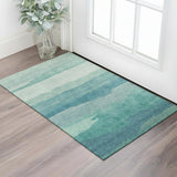 3' X 5' Turquoise And Ivory Striped Washable Area Rug With UV Protection