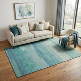 5' X 8' Turquoise And Ivory Striped Washable Area Rug With UV Protection