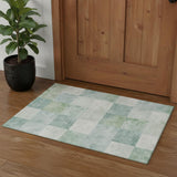 3' X 5' Pale Aqua Mint Green And Ivory Geometric Washable Area Rug With UV Protection