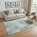 5' X 8' Pale Aqua Mint Green And Ivory Geometric Washable Area Rug With UV Protection