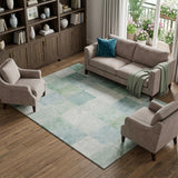 8' Pale Aqua Mint Green And Ivory Geometric Washable Area Rug With UV Protection