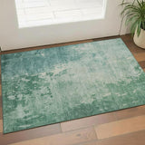 3' X 5' Emerald And Denim Blue Abstract Washable Area Rug With UV Protection