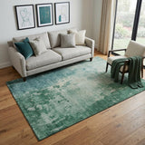 5' X 8' Emerald And Denim Blue Abstract Washable Area Rug With UV Protection
