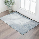 3' X 5' Sky Blue And Ivory Abstract Washable Area Rug With UV Protection