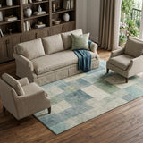 8' Pale Aqua Blue And Ivory Geometric Washable Area Rug With UV Protection
