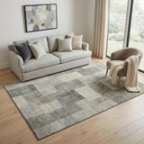 5' X 8' Taupe Ivory And Khaki Geometric Washable Area Rug With UV Protection