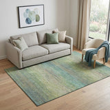 5' X 8' Artichoke Green Blue And Copper Striped Washable Area Rug With UV Protection
