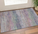 3' X 5' Blush Blue And Ivory Striped Washable Area Rug With UV Protection