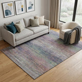 5' X 8' Blush Blue And Ivory Striped Washable Area Rug With UV Protection