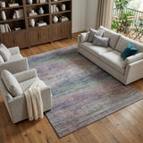 8' Blush Blue And Ivory Striped Washable Area Rug With UV Protection