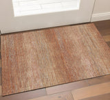 3' X 5' Copper Ivory And Gray Striped Washable Area Rug With UV Protection