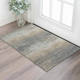 3' X 5' Pewter Gray And Beige Striped Washable Area Rug With UV Protection