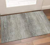 3' X 5' Taupe Gray And Silver Striped Washable Area Rug With UV Protection