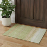 3' X 5' Artichoke Green Ivory And Beige Striped Washable Area Rug With UV Protection