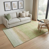 5' X 8' Artichoke Green Ivory And Beige Striped Washable Area Rug With UV Protection