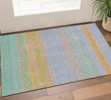 3' X 5' Lavender Orange And Teal Striped Washable Area Rug With UV Protection