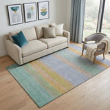 5' X 8' Lavender Orange And Teal Striped Washable Area Rug With UV Protection