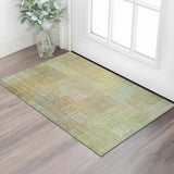 3' X 5' Beige Blue And Khaki Geometric Washable Area Rug With UV Protection