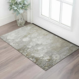 3' X 5' Taupe Ivory And Gray Abstract Washable Area Rug With UV Protection