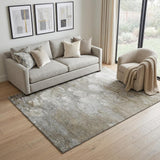 5' X 8' Taupe Ivory And Gray Abstract Washable Area Rug With UV Protection