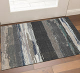 3' X 5' Black Beige And Blue Abstract Washable Area Rug With UV Protection