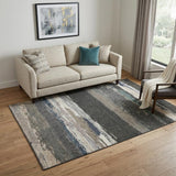 5' X 8' Black Beige And Blue Abstract Washable Area Rug With UV Protection
