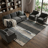 8' Black Beige And Blue Abstract Washable Area Rug With UV Protection