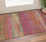 3' X 5' Blush Orange And Teal Abstract Washable Area Rug With UV Protection