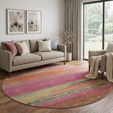 8' X 8' Blush Orange And Teal Abstract Washable Round Rug With UV Protection