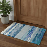 3' X 5' Blue And Ivory Abstract Washable Area Rug With UV Protection