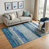 5' X 8' Blue And Ivory Abstract Washable Area Rug With UV Protection