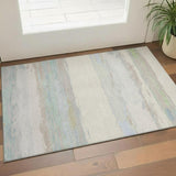 3' X 5' Ivory Mint Green And Teal Abstract Washable Area Rug With UV Protection
