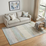 5' X 8' Ivory Mint Green And Teal Abstract Washable Area Rug With UV Protection