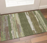 3' X 5' Olive Green Silver And Brown Abstract Washable Area Rug With UV Protection