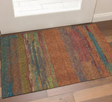 3' X 5' Terra Cotta Teal And Green Abstract Washable Area Rug With UV Protection