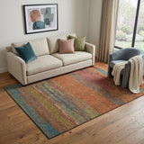 5' X 8' Terra Cotta Teal And Green Abstract Washable Area Rug With UV Protection