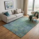 5' X 8' Blue Green And Beige Abstract Washable Area Rug With UV Protection