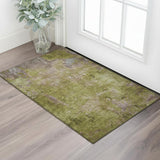 3' X 5' Green Brown And Beige Abstract Washable Area Rug With UV Protection
