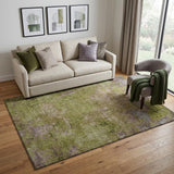 5' X 8' Green Brown And Beige Abstract Washable Area Rug With UV Protection