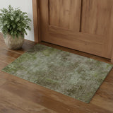3' X 5' Coffee Green And Taupe Abstract Washable Area Rug With UV Protection