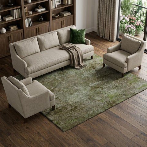 8' Coffee Green And Taupe Abstract Washable Area Rug With UV Protection
