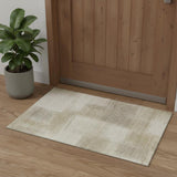 3' X 5' Taupe And Ivory Geometric Washable Area Rug With UV Protection