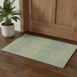 3' X 5' Artichoke Green And Gray Striped Washable Area Rug With UV Protection