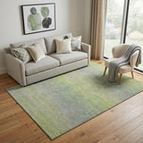 5' X 8' Artichoke Green And Gray Striped Washable Area Rug With UV Protection