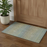 3' X 5' Blue Beige And Taupe Striped Washable Area Rug With UV Protection