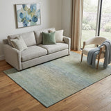 5' X 8' Blue Beige And Taupe Striped Washable Area Rug With UV Protection