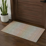 3' X 5' Coral Denim Blue And Salmon Striped Washable Area Rug With UV Protection