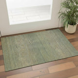 3' X 5' Fern Green And Blue Striped Washable Area Rug With UV Protection